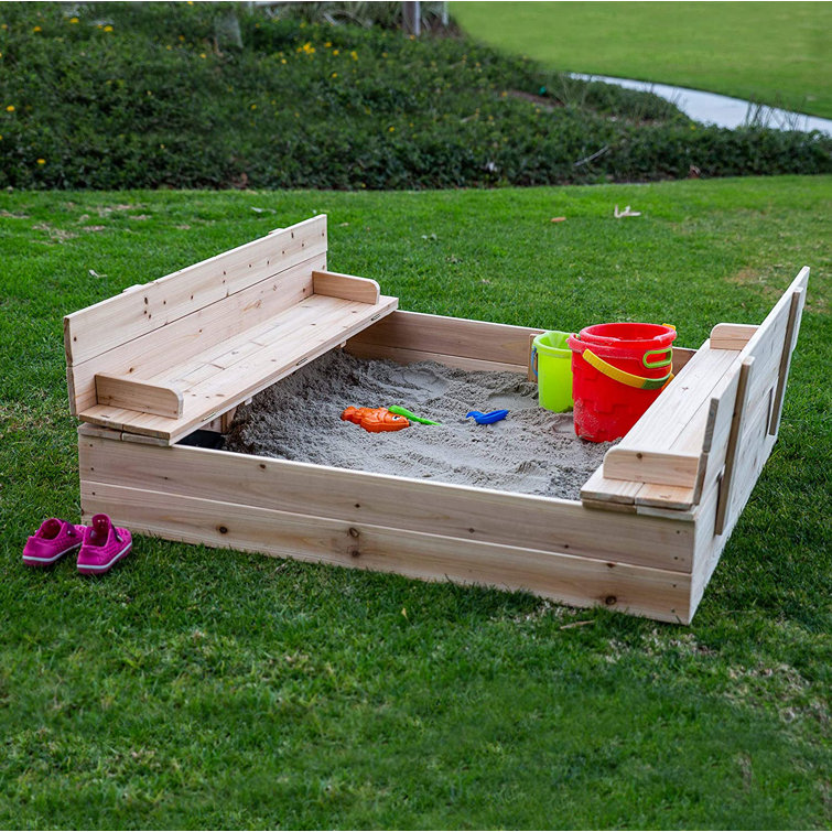 Be Mindful 50'' x 12'' Solid Wood Rectangular Sandbox with Cover Wayfair